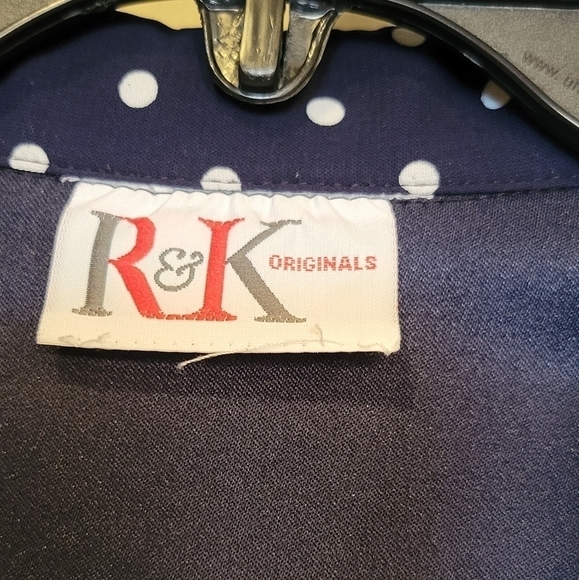 R&K Originals navy blue and Polka Dots 2 Piece Casual Pants Suit Size 14 - Picture 3 of 10